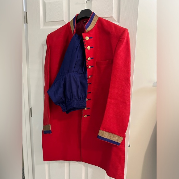 Red and blue silk indo western, Patiala bottom - Picture 6 of 6